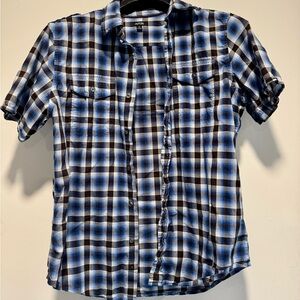 Apt. 9 Blue and Black Plaid Short-Sleeve Button-Down Shirt